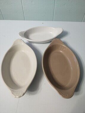 Vintage Hall China Ceramic Oval Baking Dishes - 2-White & 1 Beige
